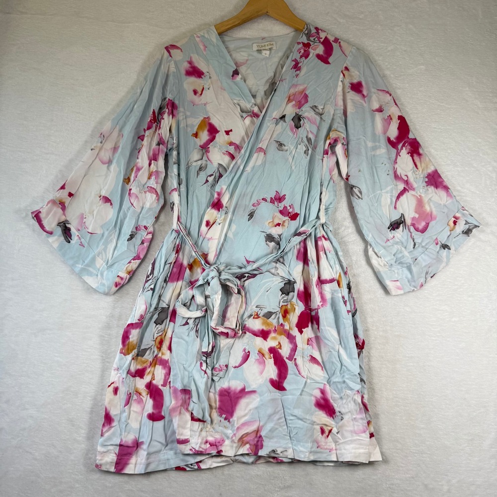 Yumi‎ Kim Dream Lover Robe Love Is In The Air Mist Blue Floral Rayon Small PJ